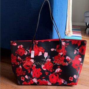 Victoria's Secret Black and Red Floral Tote